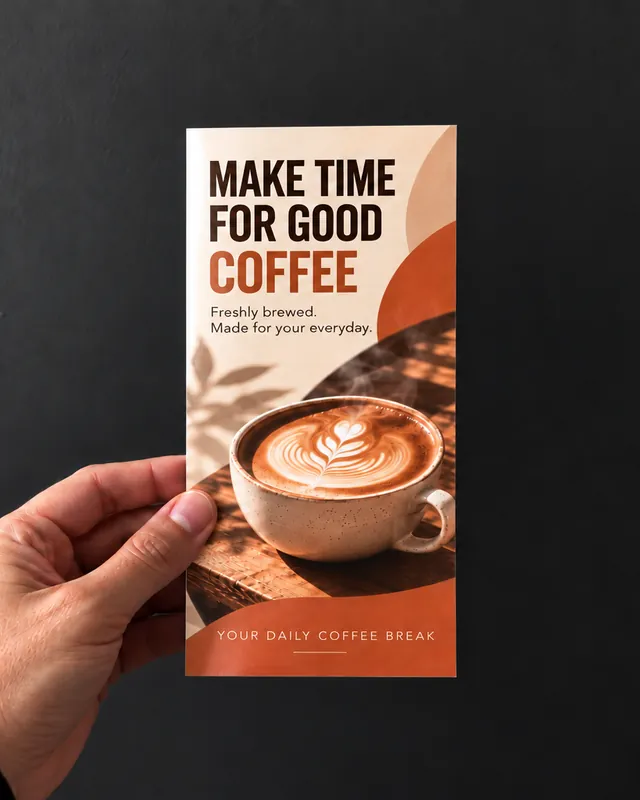 One-third flyer held in hand to show its actual size